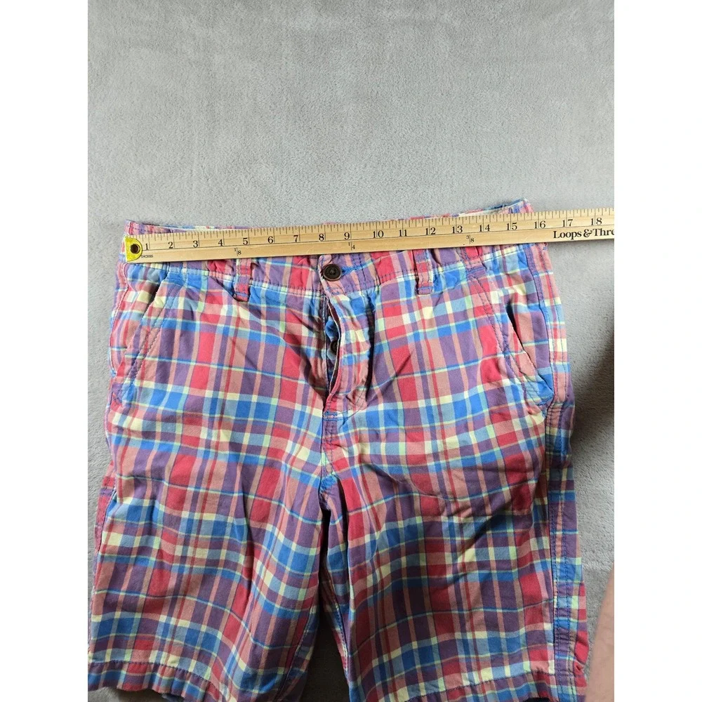Abercrombie & Fitch Plaid Chino Shorts Mens 32 Red Blue Button Fly 10
